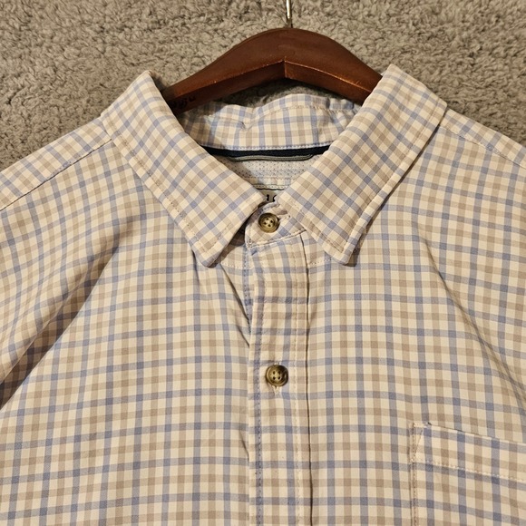 Poncho Western Button Down Fishing Shirt 3XL Blue White Brown Plaid Long Sleeve - Picture 1 of 8